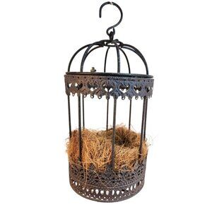 Hanging Metal Bird Cage Planter With Coco Liner Insert For Indoor/Outdoor Decor